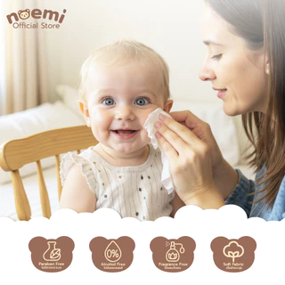 [6ห่อ] Noemi ผ้าเช็ดทำความสะอาดสำหรับเด็ก ทิชชู่เปียก แพ็คใหญ่ สูตรออร์แกนิก ไม่มีน้ำหอมและแอลกอฮอล์ (80แผ่น/ห่อ)