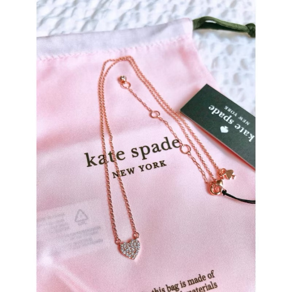 พร้อมส่ง แท้ 🇺🇸💯% New สร้อยคอ Kate Spade Yours Truly Pave Heart Necklace สีโรสโกล (O0R00150) clr/rse