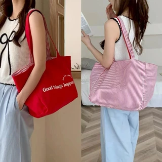 (มีส่งด่วน) tokyosellected(T2438) กระเป๋าสะพายผ้าใบใหญ่/ผ้าลายทาง/ใช้ได้2ด้าน
