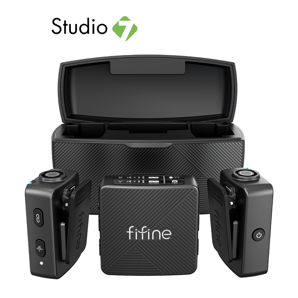 ไมโครโฟน Fifine M9 Dual Wireless Mic Charging Case Black by Studio7