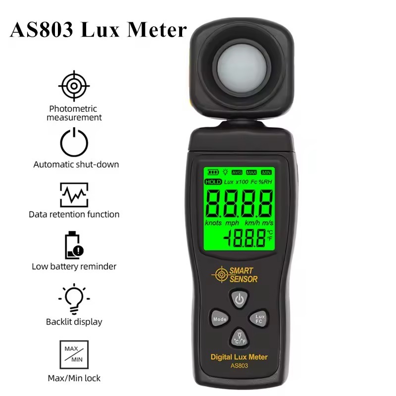 AS803 luxmeter เครื่องวัดแสงดิจิตอล, เครื่องวัดค่าแสงเครื่องวัดค่าความสว่างเครื่องวัดรังสียูวีเครื่องวัดความสว่าง LCD