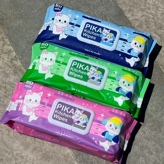 ผ้าเช็ดทำความสะอาดในครัว Pika Kitchen Wipes ขจัดคราบน้ำมัน สูตรอ่อนโยน กลิ่นมเลมอน ปกป้องมือคุณ