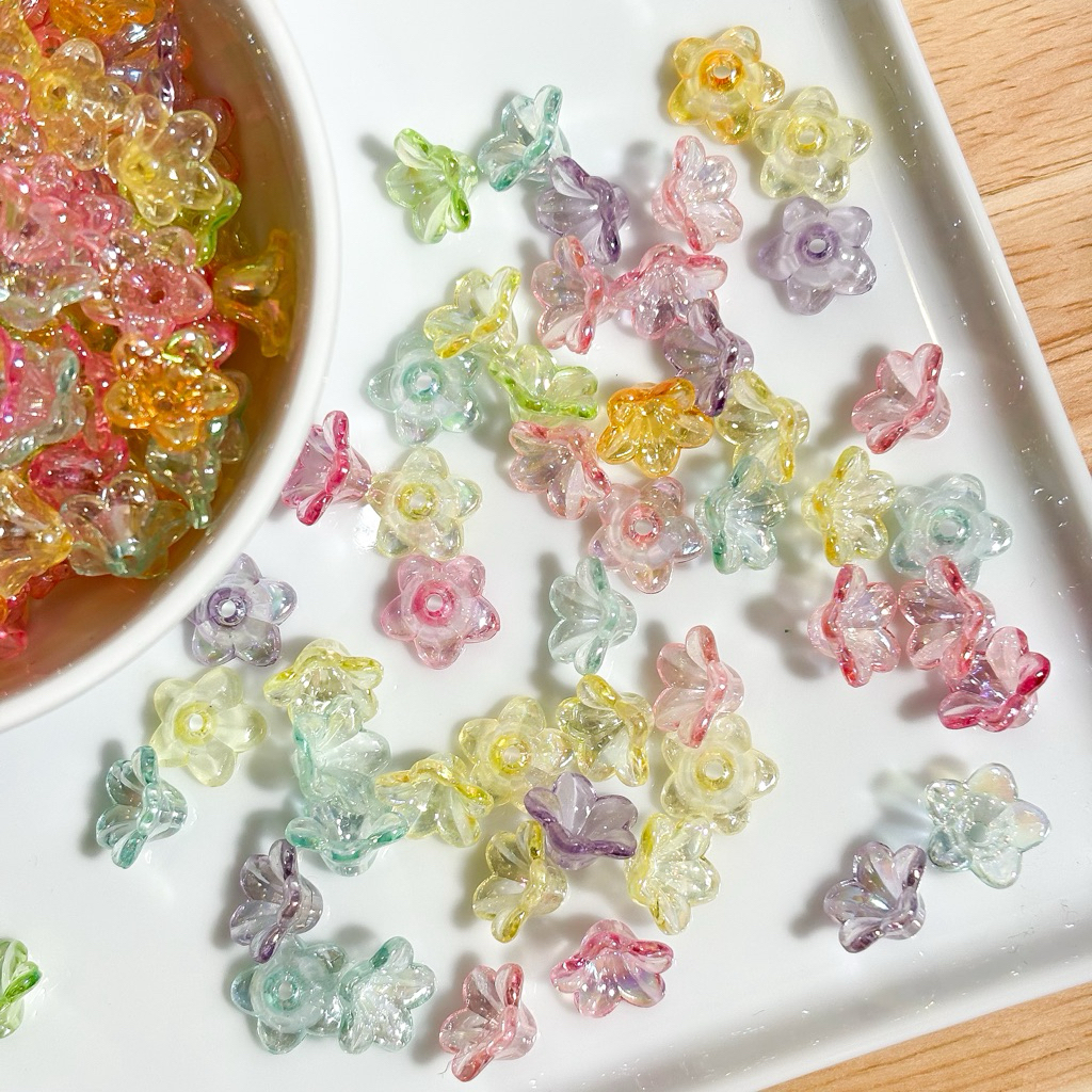 ลูกปัดดอกไม้สีเยลลี่ใส ดอกผักบุ้ง 20pcs