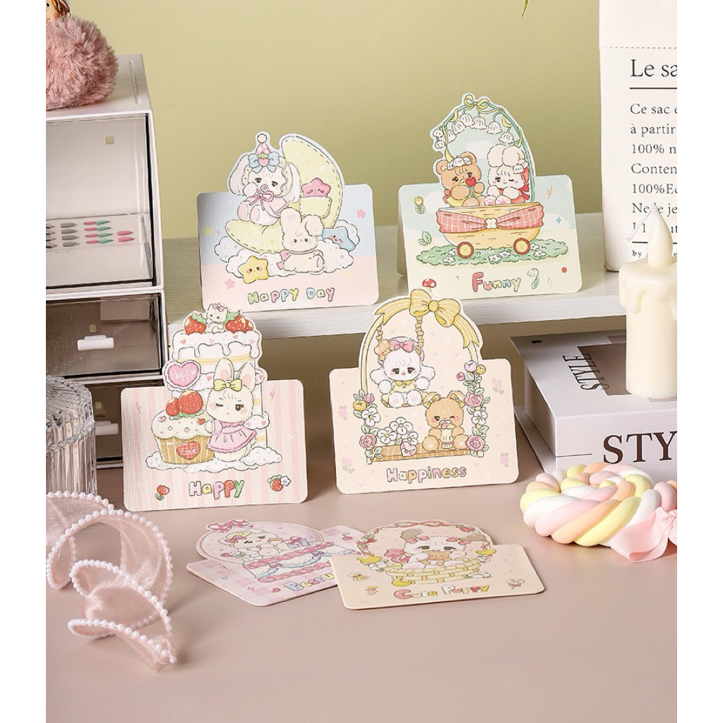 (แบบB5) การ์ดอวยพรลายกระต่าย  การ์ดวันเกิด วันครบรอบ  การ์ดสำหรับร้านเค้กร้านดอกไม้ ลายน่ารัก การ์ดอวยพรราคาถูก