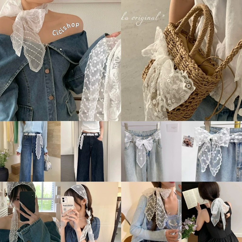 Cicishop(397)ผ้าคาดผมลูกไม้แบบผูก สไตล์เกาหลี สายหวาน ลูกคุณหนูสุดๆ