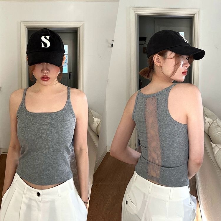 B-318 Rami Topเสื้อสายเดี่ยว มีฟองน้ำ ดีเทลโชว์หลังลูกไม้ฟองน้ำ