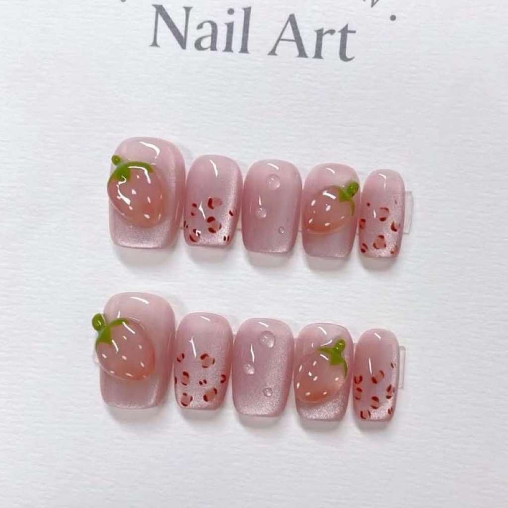 เล็บเจลแท้ ชมพูปั้นสตรอเบอรี่ลายเสือน่ารักๆ🍓พร้อมส่ง🛒