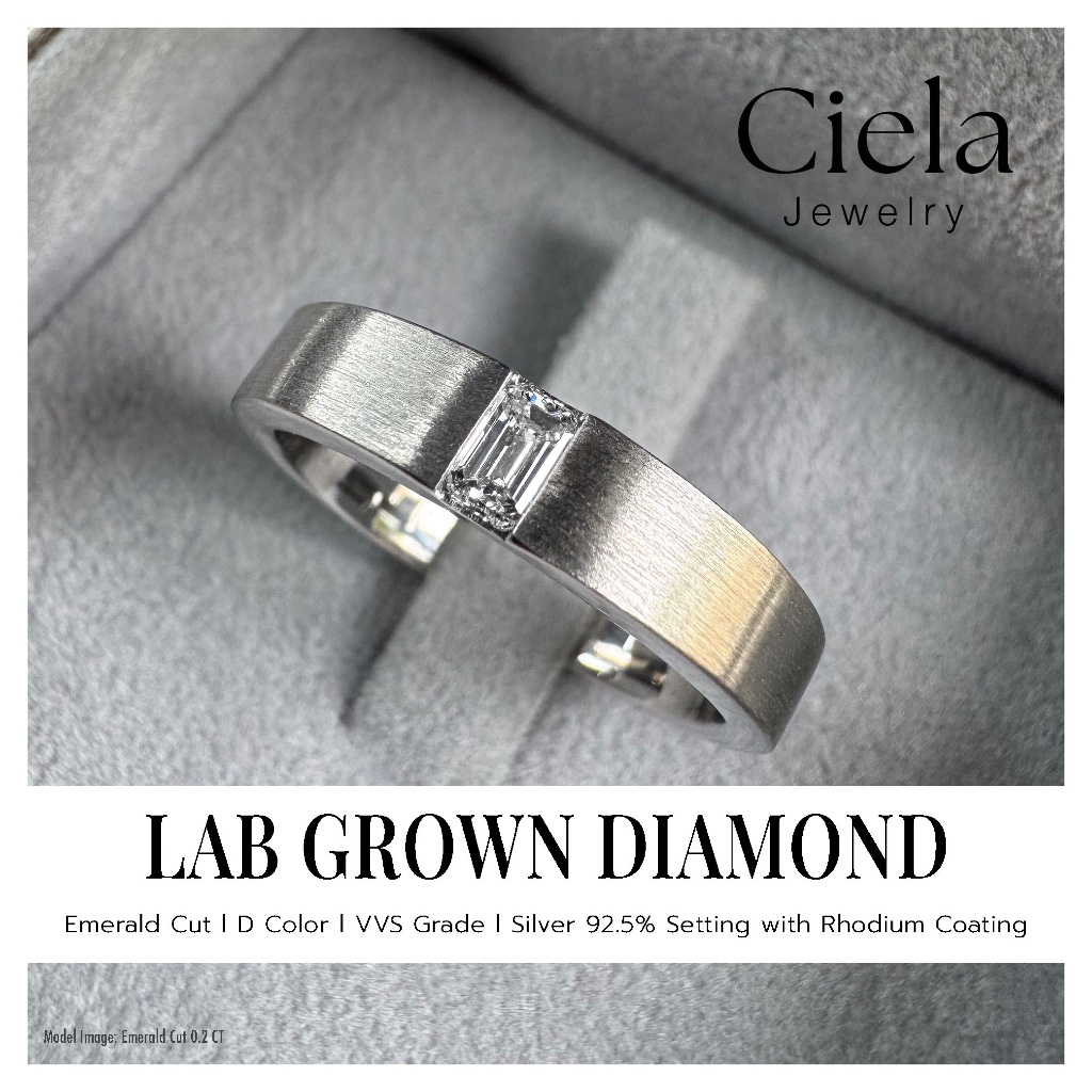แหวนเพชรชาย Emerald Cut ทรง Flat Band เพชร Lab Grown (CVD) Cert. IGI  น้ำ100 Silver | 𝐂𝐢𝐞𝐥𝐚 𝐉𝐞𝐰𝐞𝐥𝐫𝐲
