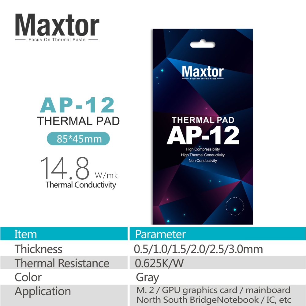 Maxtor AP-12 แผ่นระบายความร้อน 14.8W/mK ขนาด 2.0มม. 84*45มม. สำหรับ CPU GPU LED คอนโซลเกม