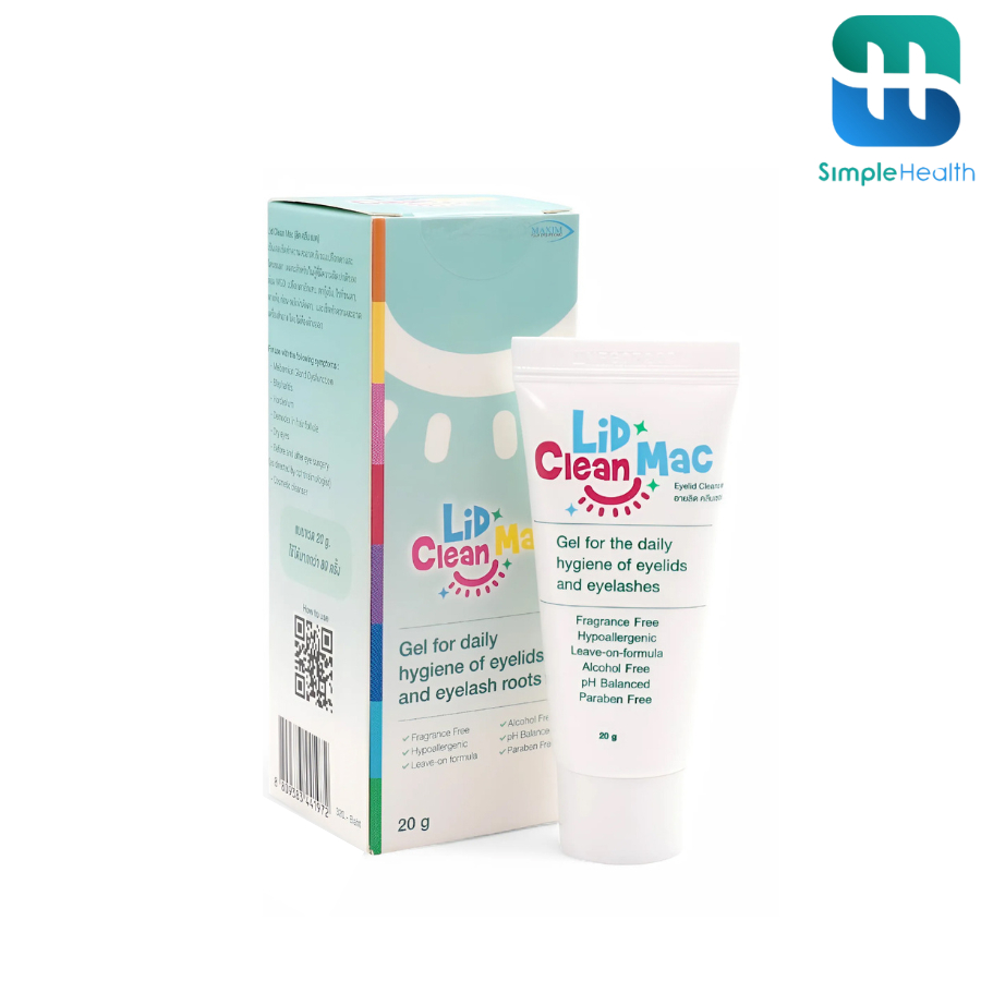 Simplecare เจลทำความสะอาดเปลือกตา Lid Clean Mac 20 กรัม ใช้งานง่าย ไม่ระคายเคือง ถูกหลัก อย.