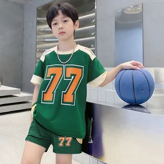 2-12 ปี เสื้อผ้าสำหรับเด็ก ชุดเซ็ตเด็กผู้ชาย 2 ชิ้น เสื้อ+กางเกงขาสั้น สไตล์เกาหลี ทรงหลวม ผ้านิ่ม