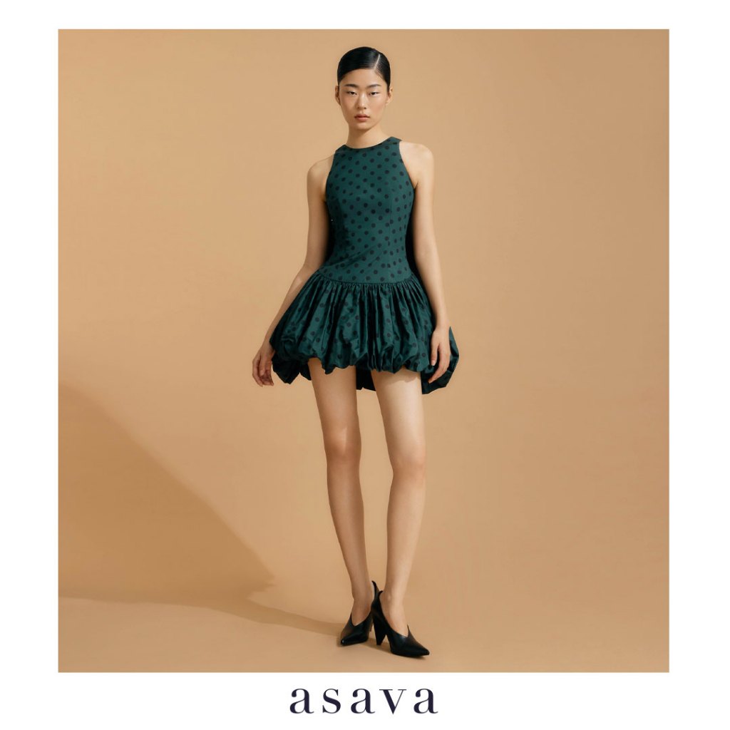 [asava ss25] Perrie Balloon Mini Dress เดรสผู้หญิง คอกลม แขนกุด ดีเทลทรงพองบริเวณชายเสื้อและด้านหลัง