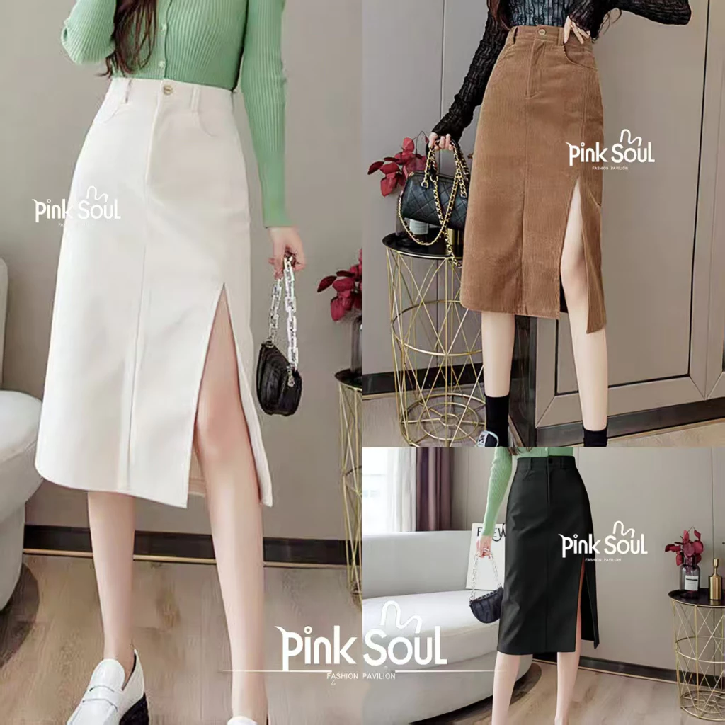 พร้อมส่ง กระโปรงยาว ผ้าลูกฟูก ผ่าหน้า 1 กระดุม เซ๊กซี่หวานๆ Clothing Women