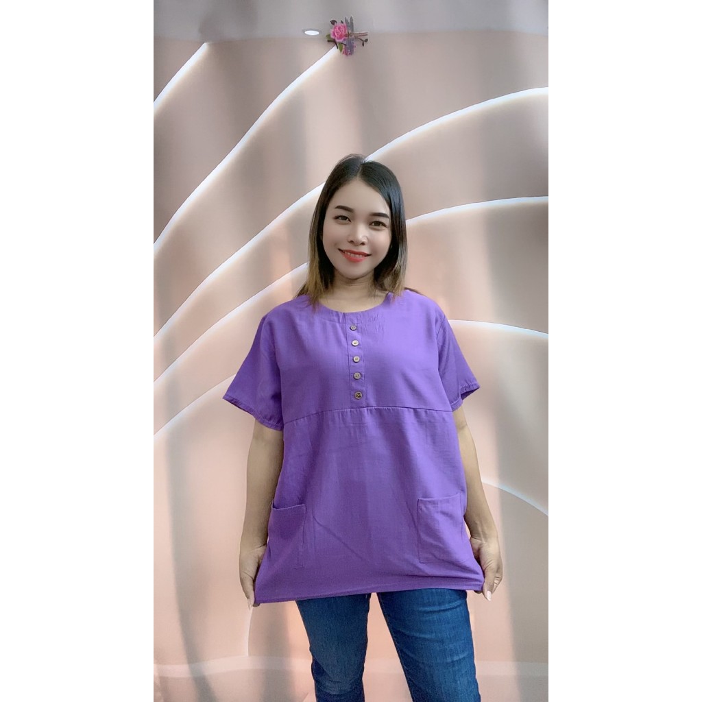 เสื้อผ้าสปัน เสื้อคุณแม่ ผ้าเบาใส่สบาย มีกระเป๋าหน้า2ข้าง รอบอก40-44นิ้ว รุ่น604