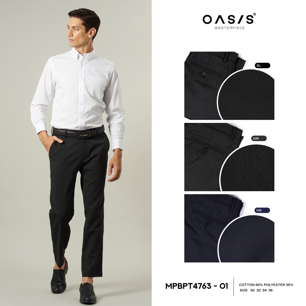 OASIS กางเกงขายาว กางเกง สแล็ค สีดำ กรม เทาเข้ม รุ่น MPBPT-4763-1 กางเกงใส่ทำงาน ผ้าใส่สบาย รีดง่าย