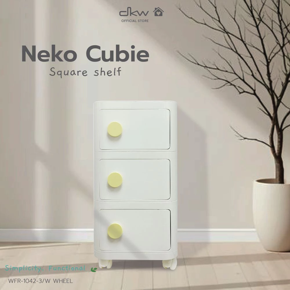DKW ตู้ลิ้นชักบานสวิง 3 ชั้น มีล้อ รุ่น Neko Cubie (มีหลายสี) ตู้เสื้อผ้า ตู้เก็บของ ตู้ข้างเตียง