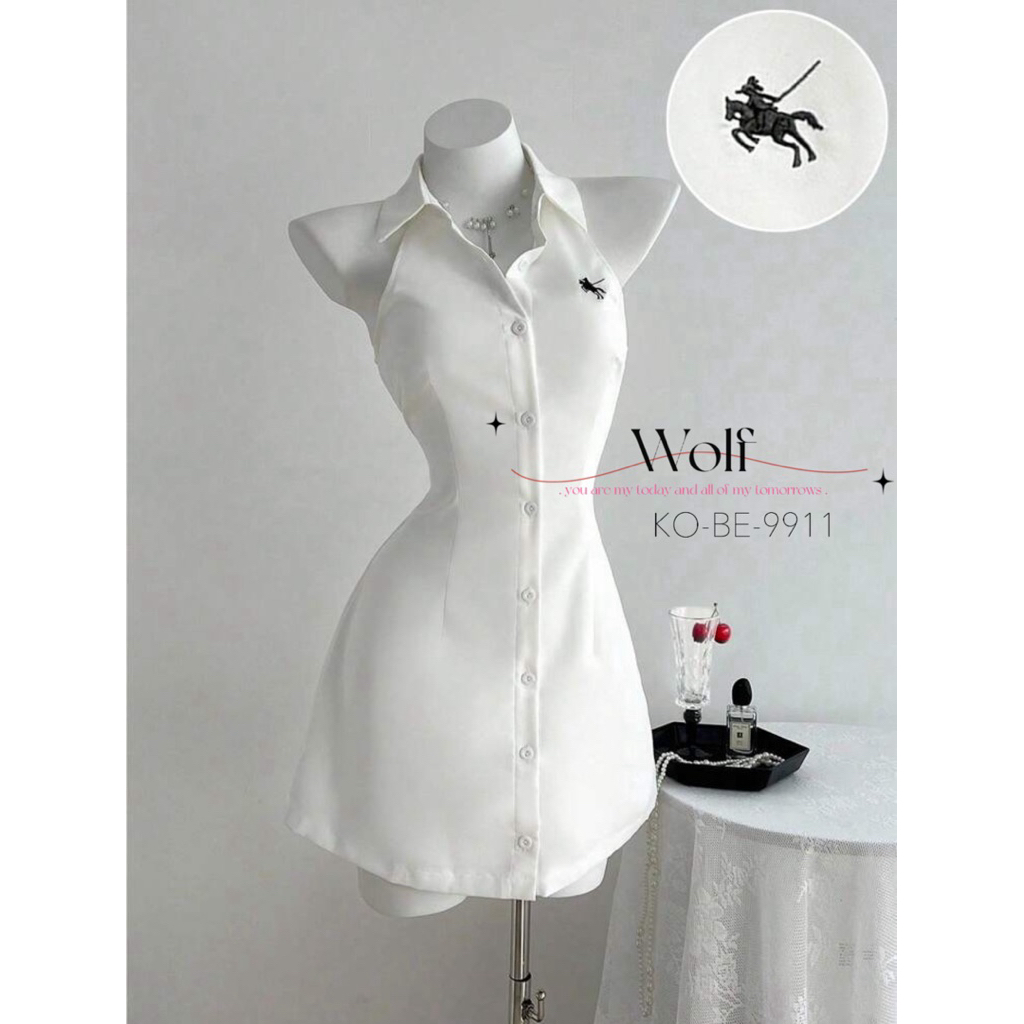 KOBE รุ่น Wolf ทรงเดรสแขนกุดสีขาว เดรสคอปก พร้อมส่งจากไทย