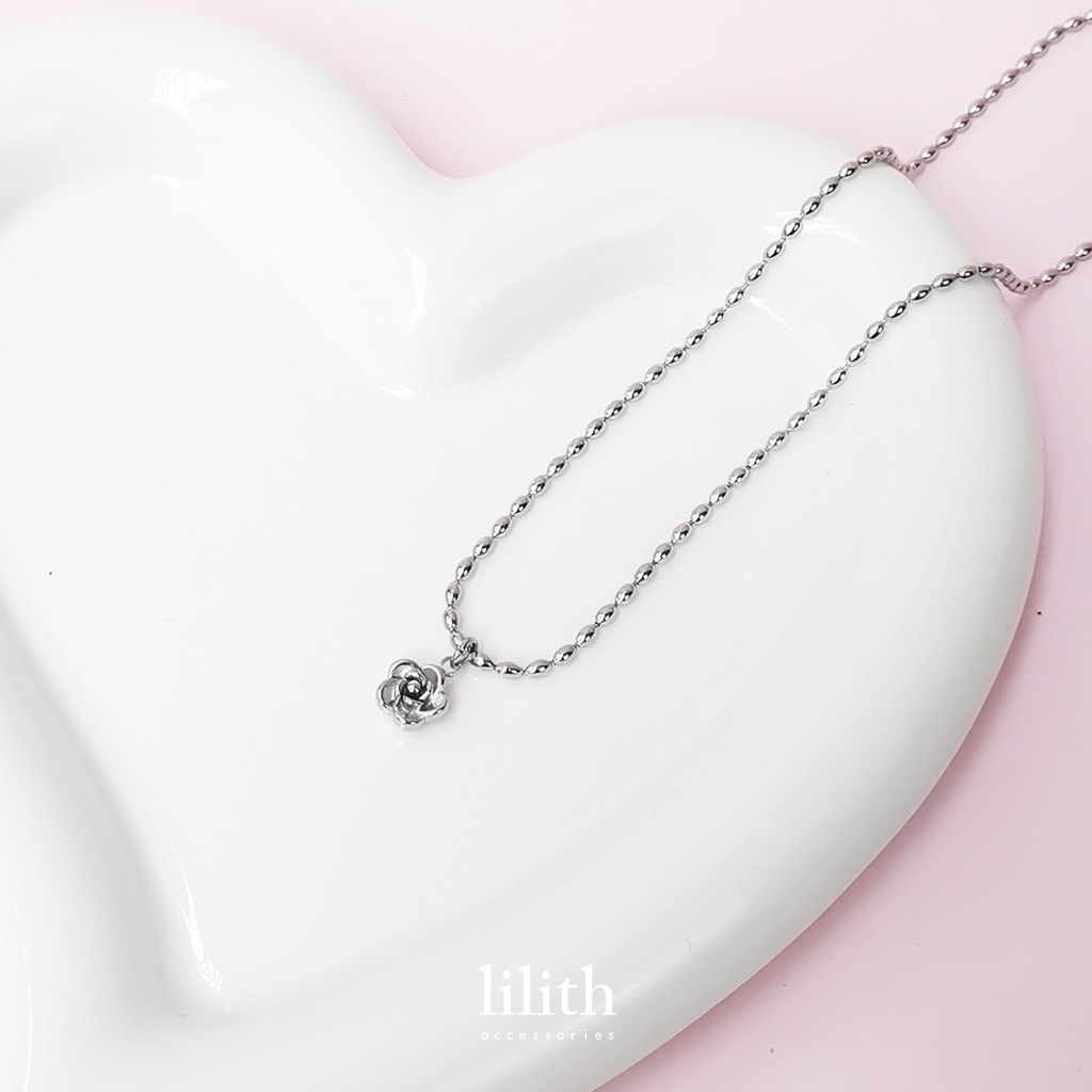 Lilith - Lilith - Oval chain w/ rose charm สร้อยคอ สแตนเลส จี้ดอกไม้ ดอกกุหลาบ