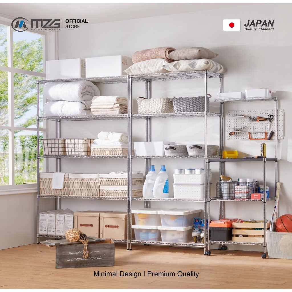 ชั้นวางของปรับระดับได้ 3-7 ชั้น สีโครเมี่ยม ขนาด 110x40x88-258 cm. Chrome Wire Shelving , Heavy Duty Grade W019