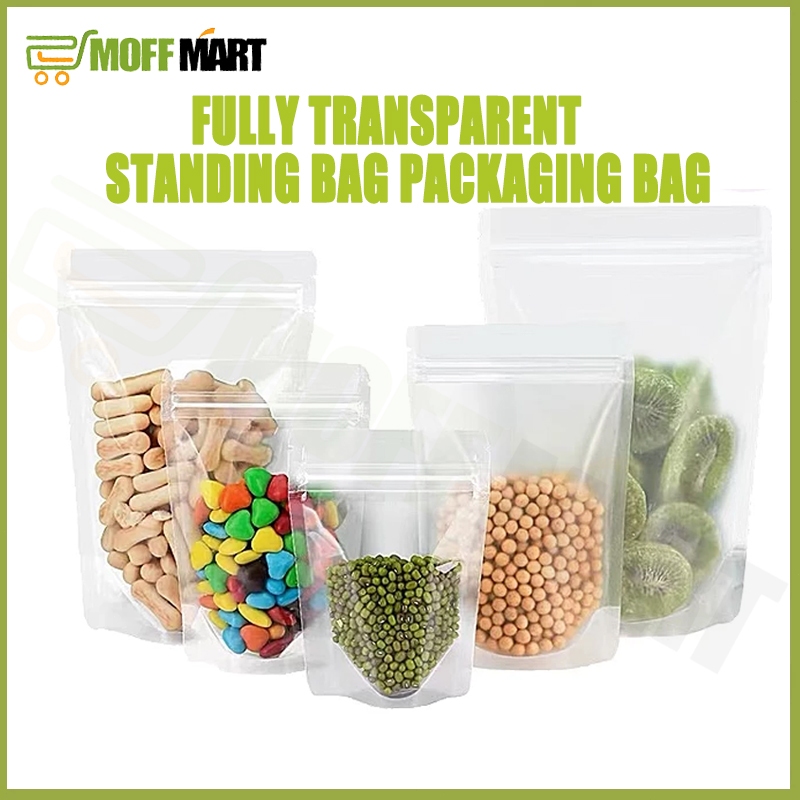 MOFF MART 100ใบ ถุงซิปใส ตั้งได้ ถุงซิปล็อค แน่น จีบขยายข้าง PE+PET แพ็ค หนา แบบใส