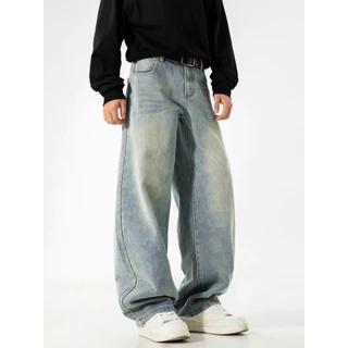 Baggy Pants Jeans 12 สี กางเกงยีนส์ผู้ชายขากว้าง ไซลินไดรต์ พอดี คอปกปานกลางพอดีเก็บอย่างดี