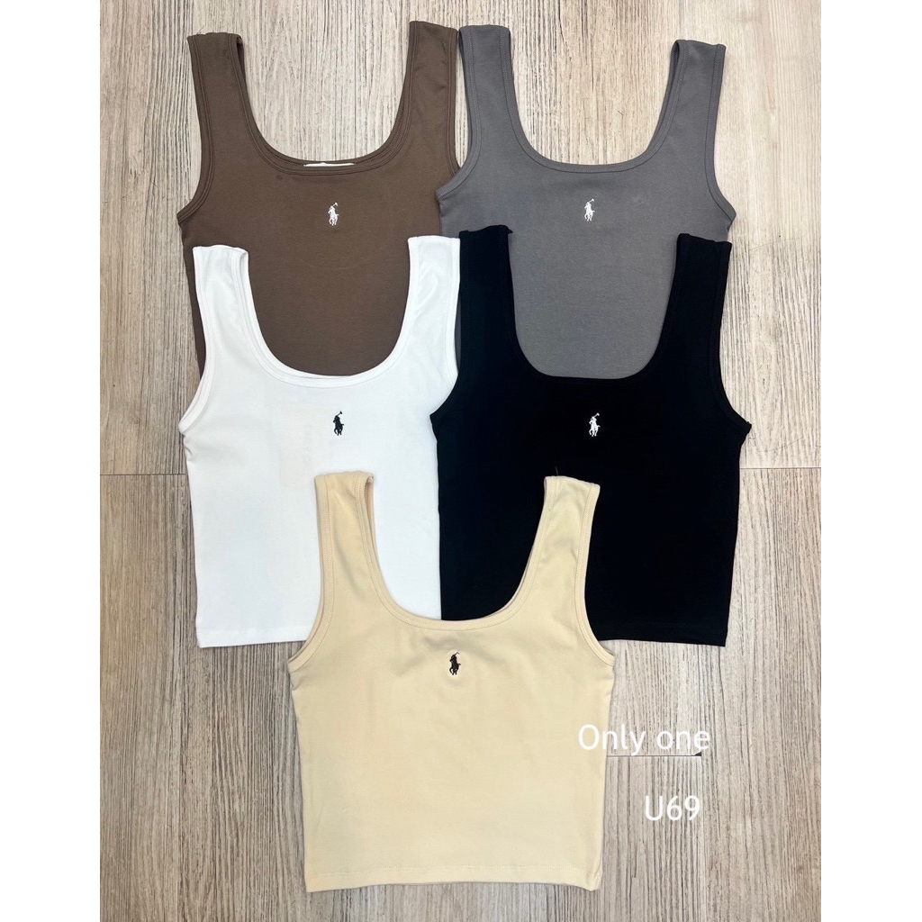U69เสื้อกล้ามผ้ายูนิโคล่ทรงคอเหลี่ยมของกุ้น ปักม้า🦓