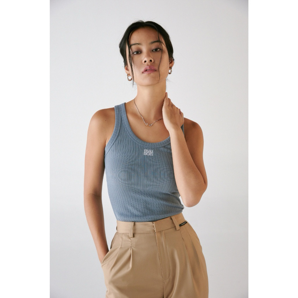 maison KEEPS | Vertical "dual maison" Tank ส่งต่อ มือสอง เสื้อกล้าม เสื้อเบสิค หลังเว้า ปักโลโก้