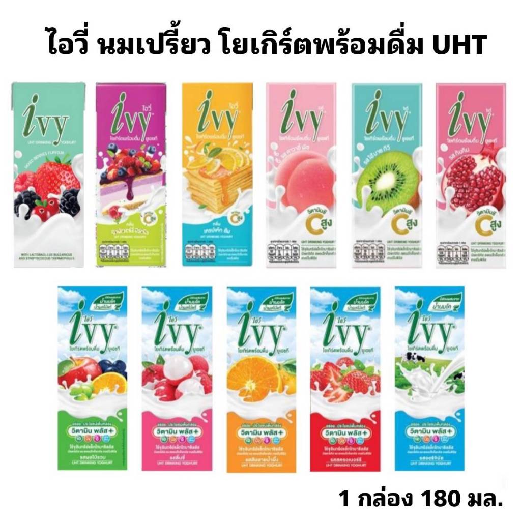1 กล่อง 8 บาท Ivy ไอวี่ นมเปรี้ยว โยเกิร์ตพร้อมดื่ม UHT