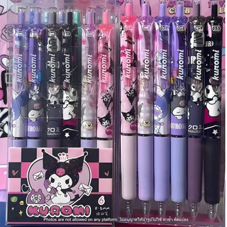 ปากกาเจล Kuromi Pen ลายการ์ตูน น่ารัก ขนาด 0.5 มม. แบบกด ชุด 6 ชิ้น เหมาะสำหรับนักเรียนและใช้งานทั่วไป