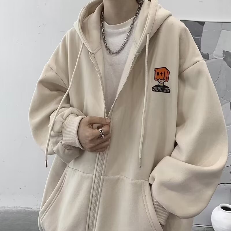 เสื้อกันหนาวมีฮู้ด เสื้อคลุมแขนยาวผู้ชาย แบบซิป ผ้าสำลี ผ้านิ่ม ใส่คลุมสบาย