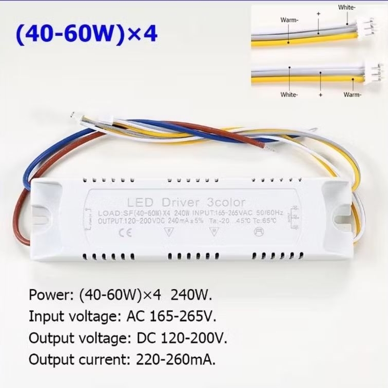 LED Driver Current 220mA 40-60W 240W light Ceiling Power Supply 3 coาlor 3Pin Double Output lighting