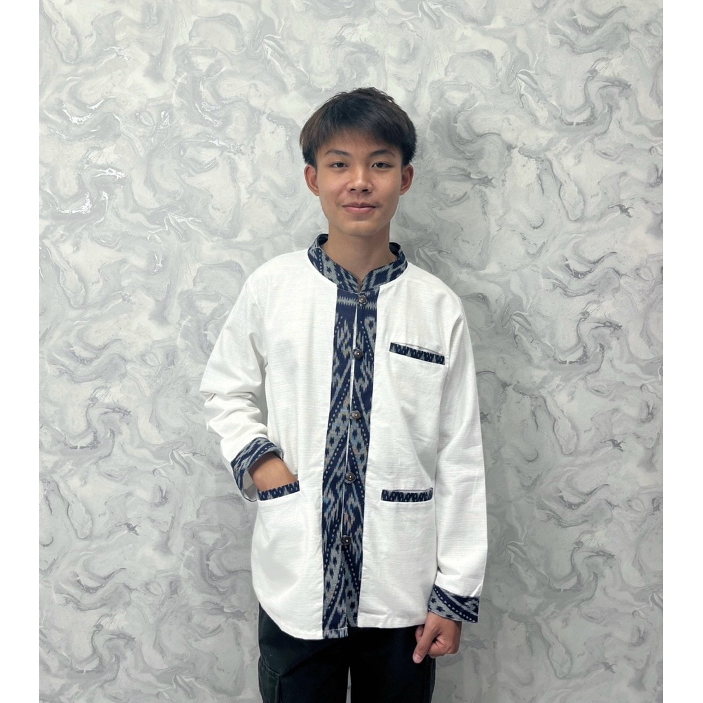 เสื้อคอจีนชายแต่งลิซ่าขาว