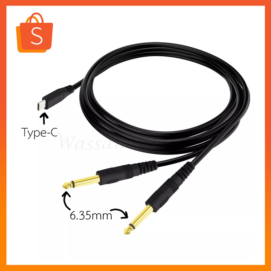 Type C to Dual 6.35mm Male TS Audio Cable USB to 1/4" Cord Y Splitter Speaker 1M