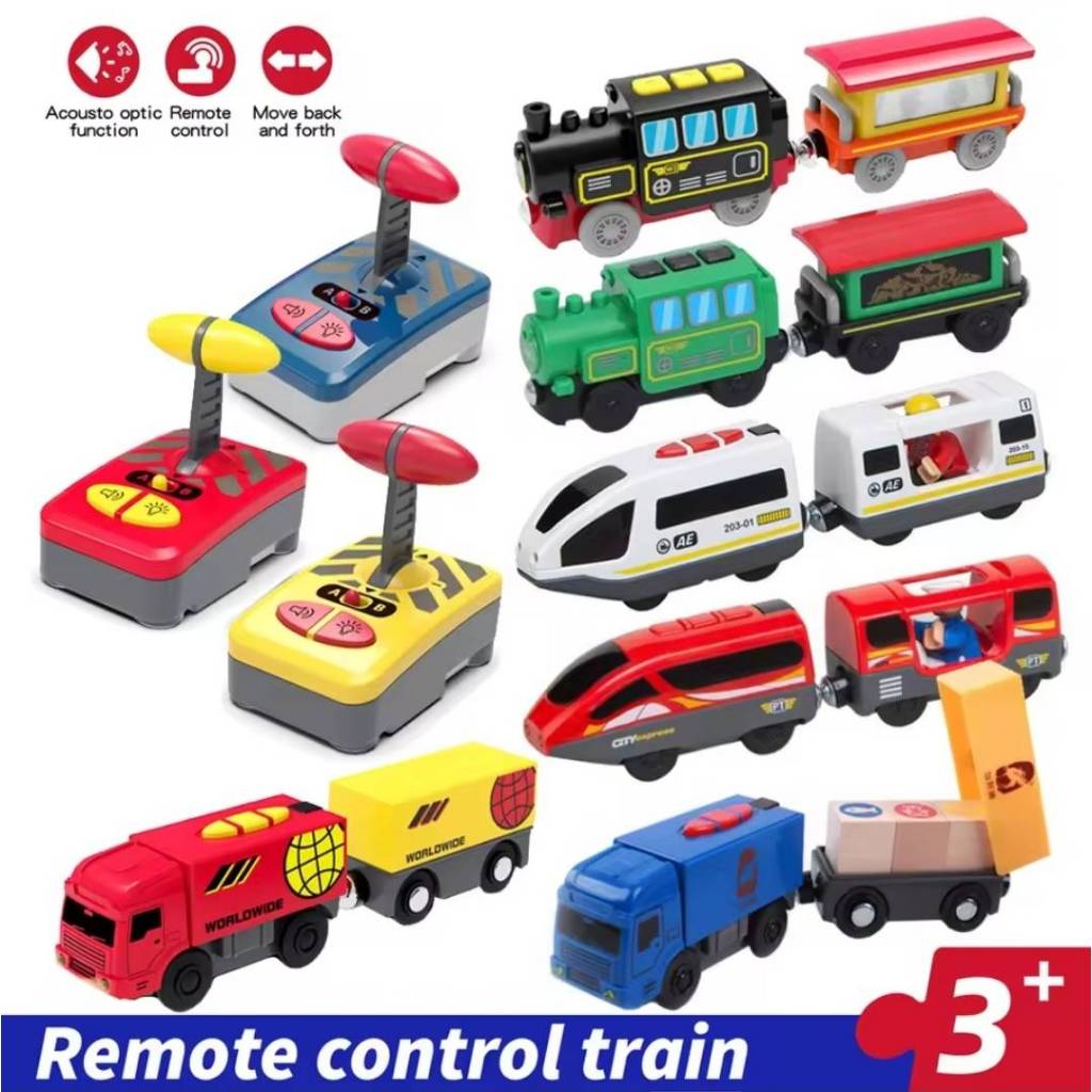 🚂มาใหม่ รถไฟ รีโมท รถไฟรางไม้ มีรีโมทควบคุมเดินหน้า-ถอยหลังได้ ของเล่นไม้ ของเล่นเด็ก เสริมจินตนาการ