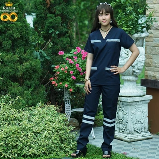 ชุด EMS สำเร็จรูปคอวี สีกรม ชุดบุคลากรณ์ทางการแพทย์ Scrub Suit ผ้าโทรเร เกรดพรีเมี่ยม พร้อมส่ง ER Medical Scrub ❤️❤️❤️