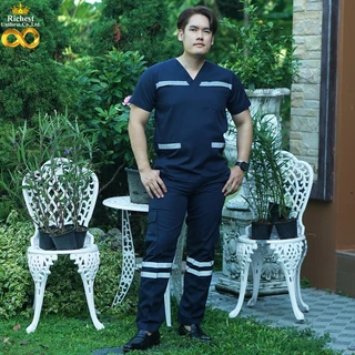 ชุด EMS สำเร็จรูปคอวี สีกรม ชุดบุคลากรณ์ทางการแพทย์ Scrub Suit ผ้าโทรเร เกรดพรีเมี่ยม พร้อมส่ง ER Medical Scrub ❤️❤️❤️
