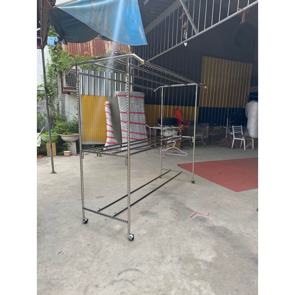 ราวตากผ้า ราวตากผ้าสแตนเลส ขนาดใหญ่ ยาว 2 เมตร คานล่าง 2 เส้น แถมล้อเบรคล๊อคดำอย่างดี 1 ชุด พร้อมส่ง - รูปที่ 5