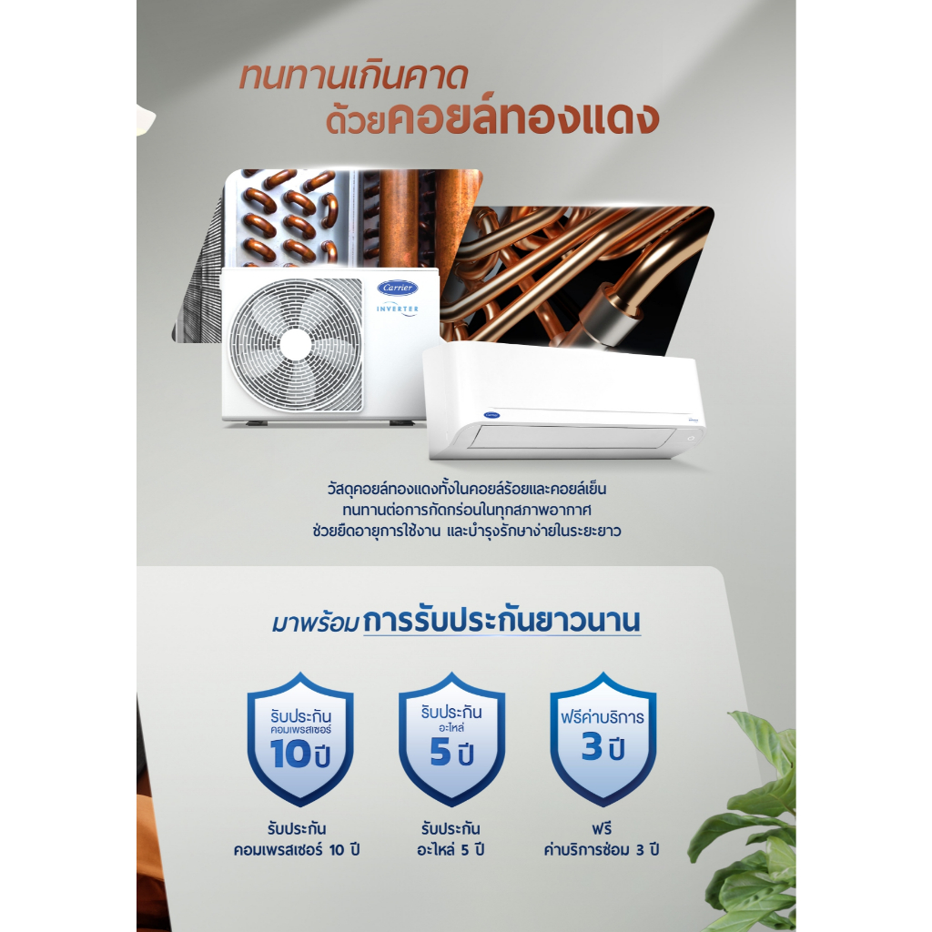 CARRIER เครื่องปรับอากาศ COPPER 10 ระบบ Inverter คอยล์ทองแดง Air Conditioner แอร์ แคเรีย กรอง PM2.5 - รูปที่ 3
