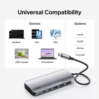 Belkin USB-C Hub 7-in-1 HDMI 4K60Hz PD100W SD Card 3.5mm สำหรับ MacBook iPad Laptop รุ่น AVC009-V2