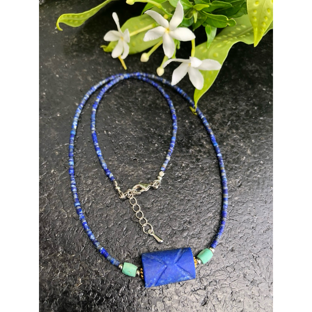 beautiful natural 2 mm lapis lazuli beads with lapis pendant necklace 💙💙