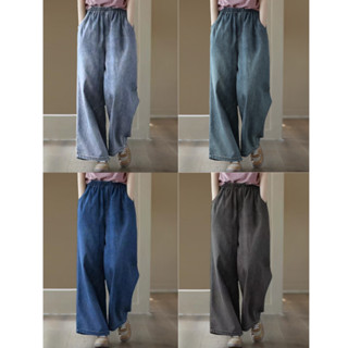 กางเกงยีนส์ขายาว S-10XL เอวสม็อค กางเกงยีนส์ทรงกระบอก