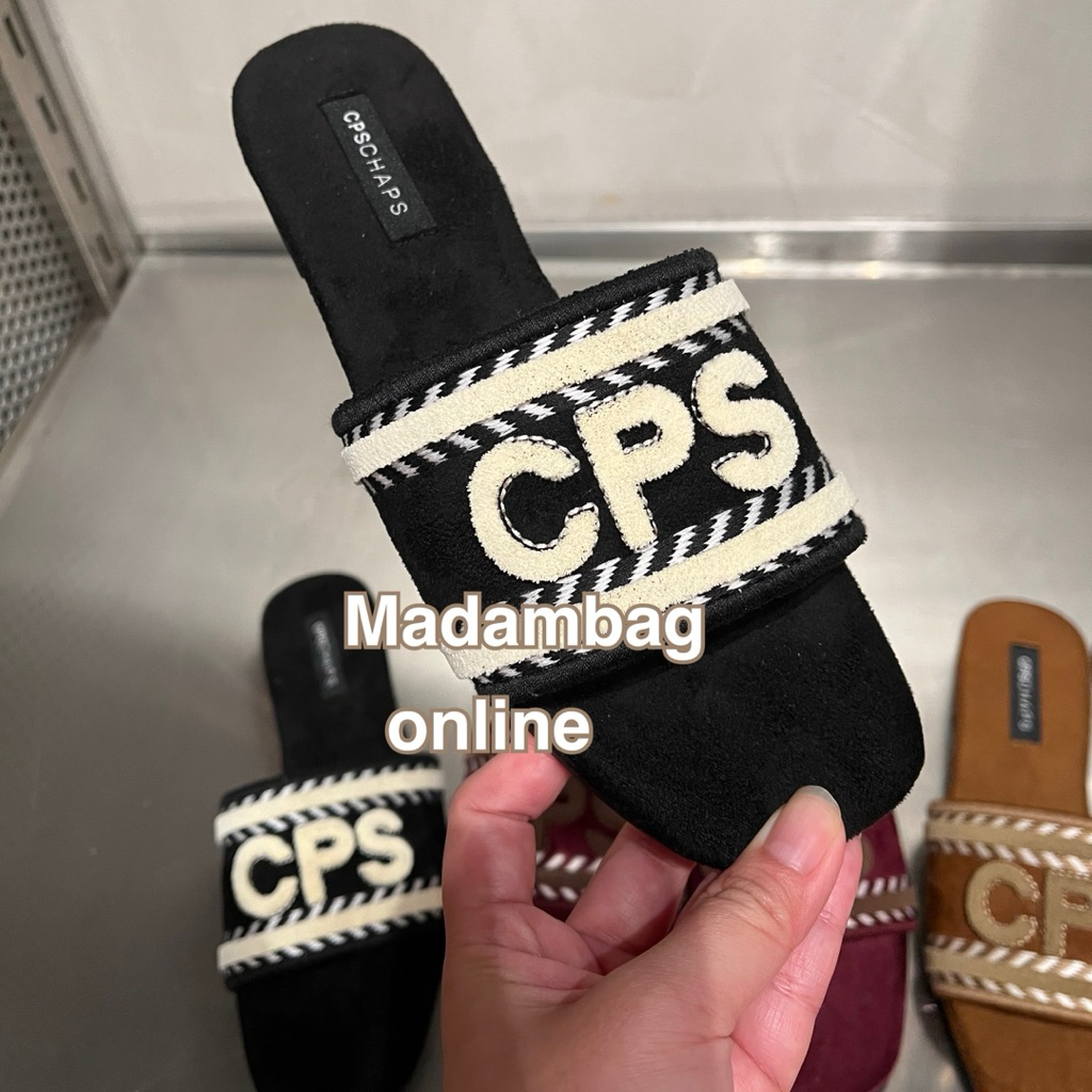 CPS Chaps รองเท้าแตะสวม หนังกลับ ลายปักโลโก้ แช็ป แท้จากช็อป