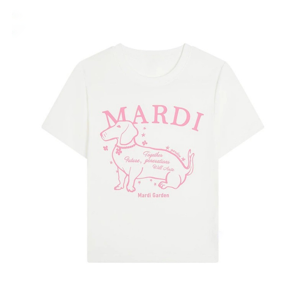 ผู้ชายผู้หญิงสไตล์เดียวกันรอบคอ MARDI ด้านข้าง Pearl Puppy พิมพ์เสื้อยืดแขนสั้นฤดูร้อน S-7XL ECB