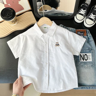เสื้อเชิ้ตเด็ก แขนสั้น ผ้าอ้อกฟอร์ม พร้อมส่งในไทย เสื้อเด็กผู้ชาย
