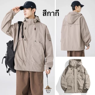 เสื้อแจ็คเก็ตผู้ชายอเมริกันย้อนยุคหลวมสบายๆกีฬากลางแจ้งกันลมและแจ็คเก็ตสไตล์เป็นกลางกันน้ําใส่ปีนเขา กีฬา และออกกำลังกาย