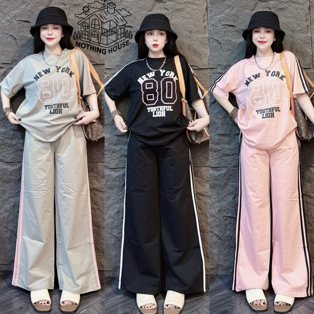 พร้อมส่ง ชุดเซ็ตขายาว ใส่ชิวๆสบายๆ โอเวอร์ไซส์