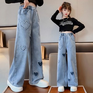 🌸พร้อมส่ง กางเกงยีนส์เด็กหญิง 4-12ปี ลำลอง ทรงหลวม ใส่สบาย ก…