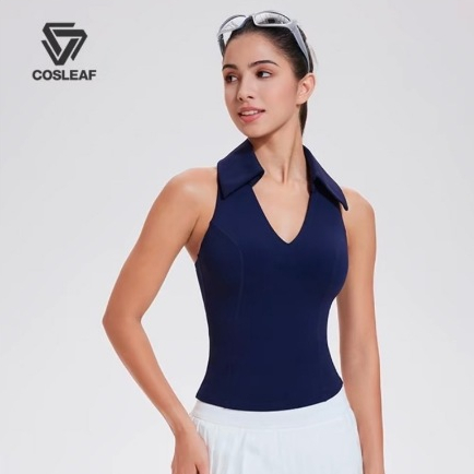 Cosleaf เสื้อกีฬาชายหาด กอล์ฟ ทรงคอวีผู้ดีมีฟองน้ำในตัวกระชับรัดรูปหุ่นเป๊ะแมทกระโปรงกางเกงผ้านุ่มใส่สบายแห้งไว
