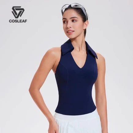 Cosleaf เสื้อกีฬาชายหาด กอล์ฟ ทรงคอวีผู้ดีมีฟองน้ำในตัวกระชับรัดรูปหุ่นเป๊ะแมทกระโปรงกางเกงผ้านุ่มใส่สบายแห้งไว