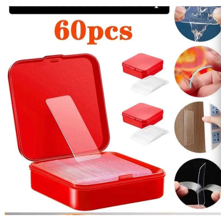 กาวสองหน้าแผ่นกาวนาโนติดแน่นสองด้าน60ชิ้น,กาวนาโนคงที่มีความหนืดสูง